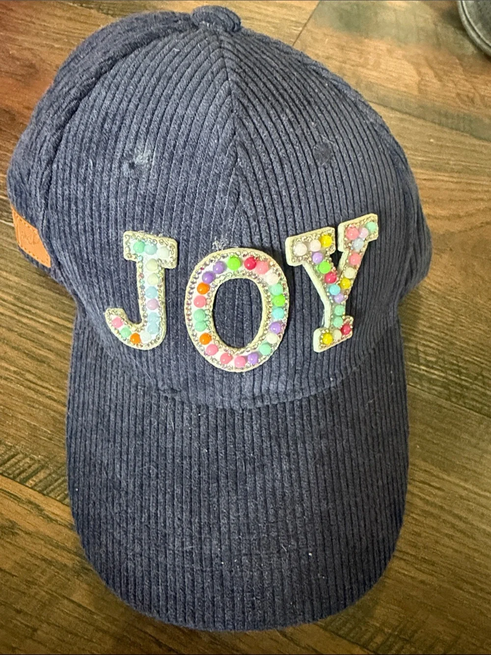 Judith March Navy Corduroy JOY Hat with Multicolor Embellishments